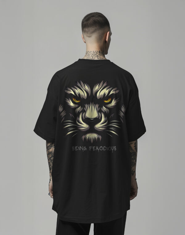 WEAR JOY | Men Being Ferocious Lion Graphic Print Round Neck Pure Cotton Black T-Shirt