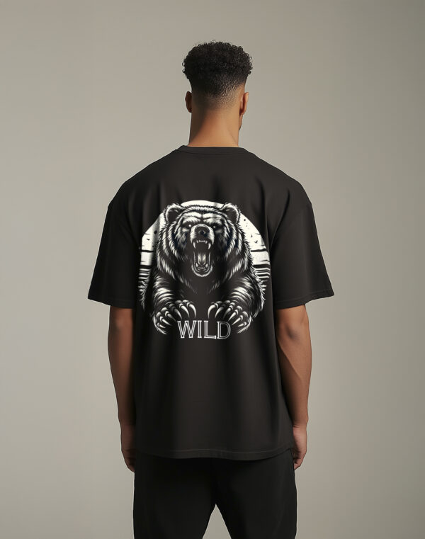 WEAR JOY | Men Wild Bear Graphic Print Round Neck Pure Cotton Black T-Shirt