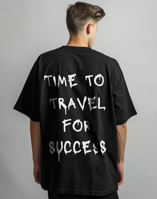 WEAR JOY | Men Time To Travel Graphic Print Round Neck Pure Cotton Black T-Shirt