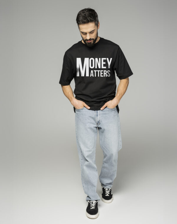 WEAR JOY | Men Money Matters Graphic Print Round Neck Pure Cotton Black T-Shirt