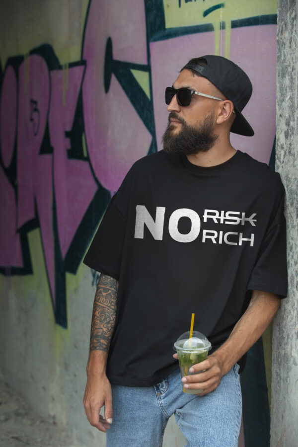 WEAR JOY | Men No Risk Graphic Print Round Neck Pure Cotton Black T-Shirt